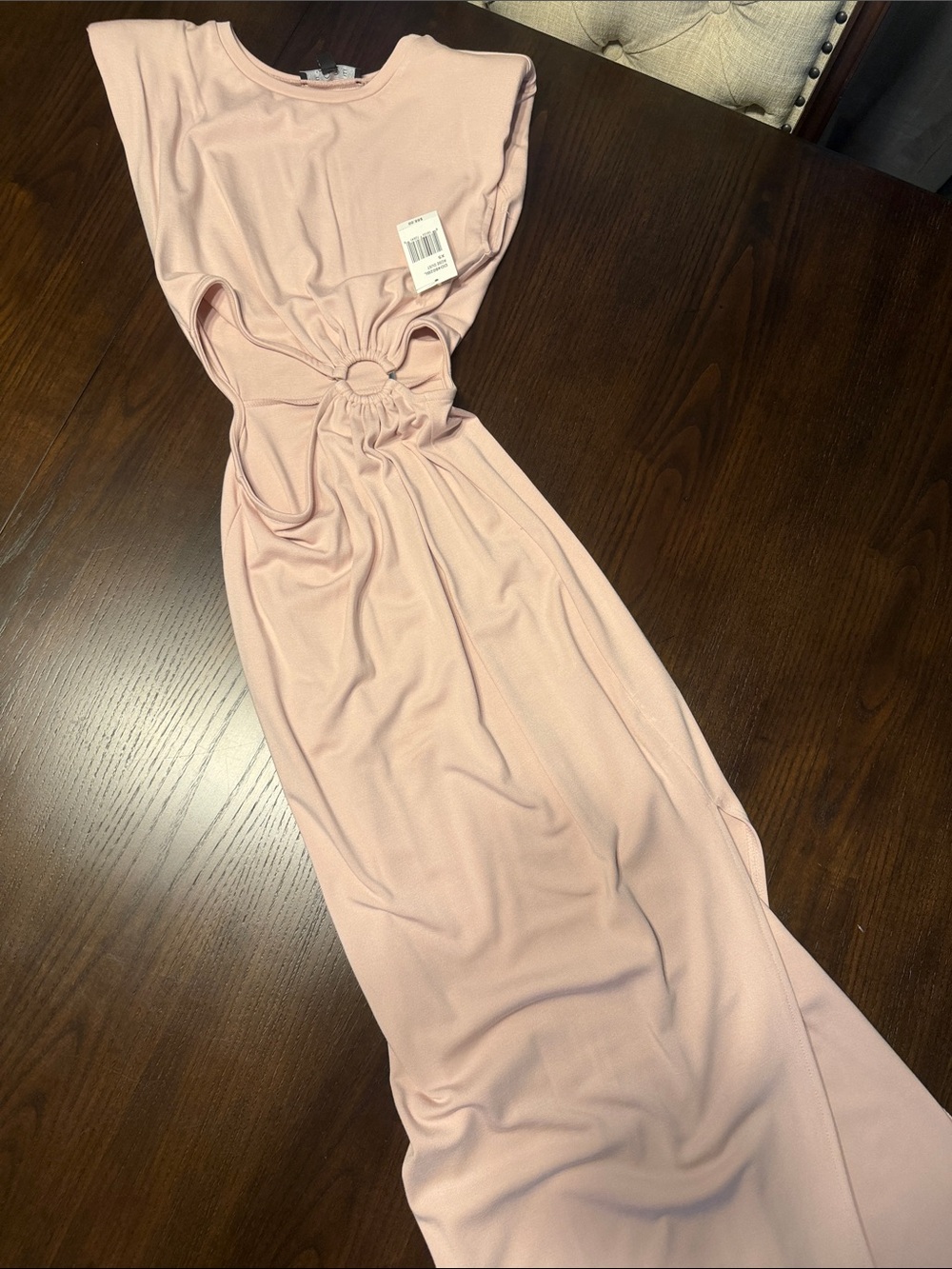Ring-Detail Maxi Dress in Blush Pink